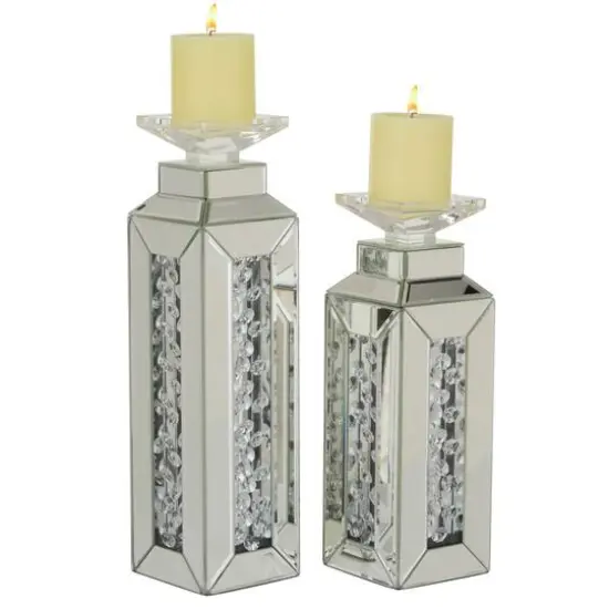 Silver Wood Glam Candle Holder Set {1}