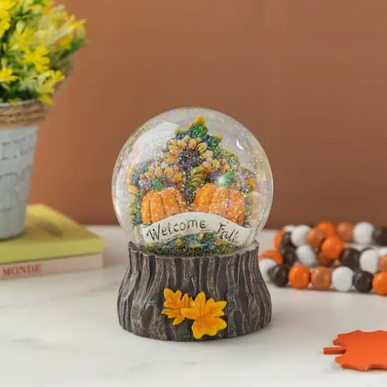 Glitzhome&reg; 5.75"H Fall Sunflower and Pumpkin Resin Waterglobe {3}