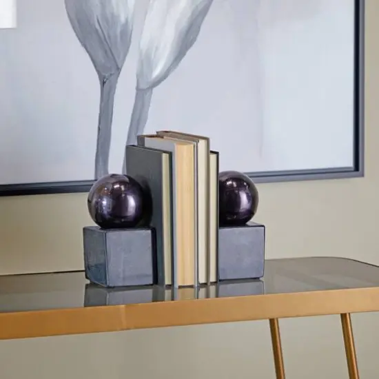CosmoLiving by Cosmopolitan 7" Marble Orb Bookend Set Black {3}