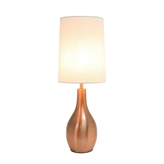 Simple Designs 19.5" Tear Drop Table Lamp with Fabric Drum Shade Rose Gold {3}