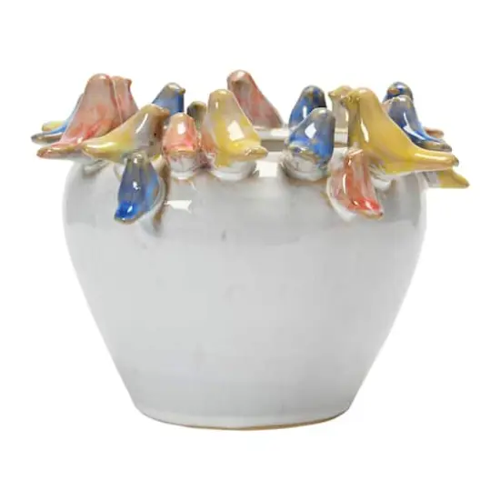 Hello Honey® 6'' Reactive Glaze Stoneware Planter with Birds on Rim {4}