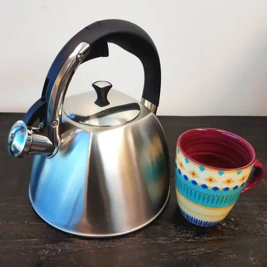 Mr. Coffee Belgrove 2.5qt. Brushed Stainless Steel Whistling Tea Kettle with Nylon Handle {3}