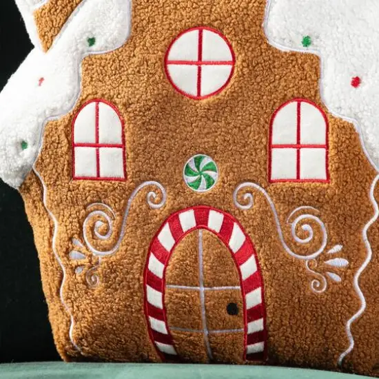 Glitzhome&reg; 17"H Christmas Gingerbread House Shaped Pillow {8}