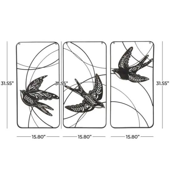 Black Bird with White Floral Patterns Open Frame Metal Wire Wall D&eacute;cor Set {7}