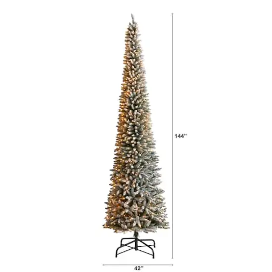 12ft. Pre-Lit Flocked Artificial Pencil Christmas Tree, Clear Lights {3}