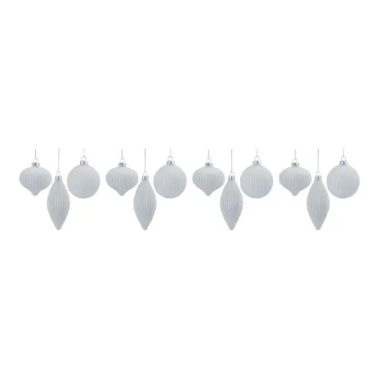 Glitter Ribbed White Glass Ornament Set {1}