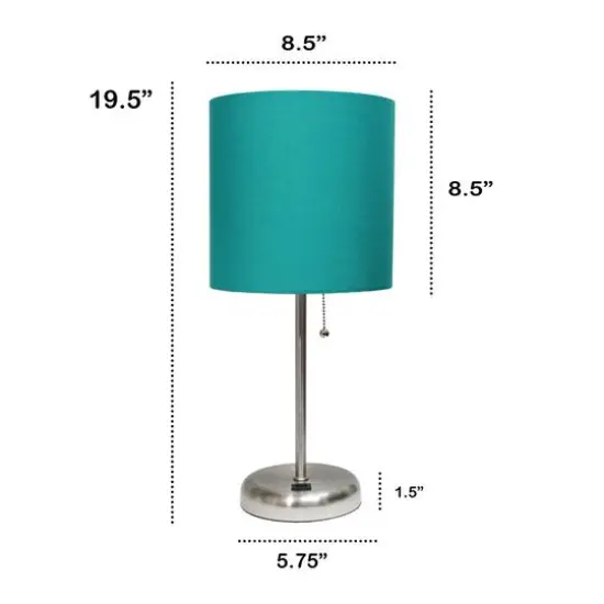 Creekwood Home 19.5" Oslo USB Port Table Lamp Brushed Steel/Teal Shade {4}