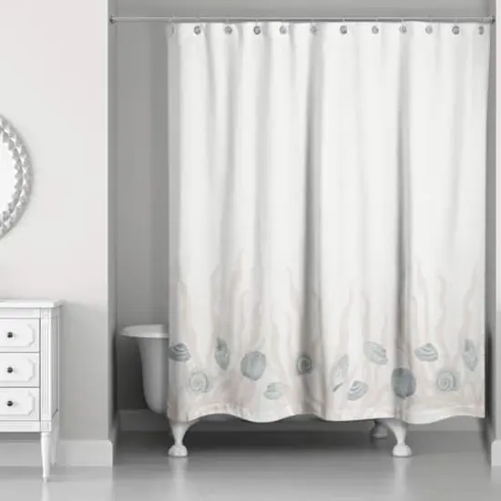 Shell & Coral Border Shower Curtain Blue/Blush/White {1}