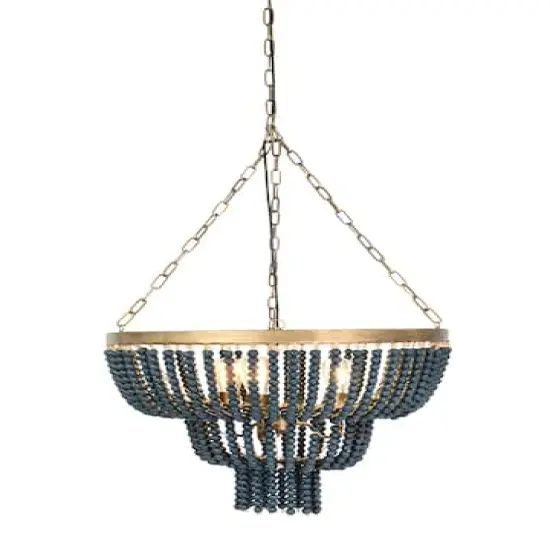 Hello Honey&reg; 25.5" Iron Pendant Light With Blue Wood Beads {8}