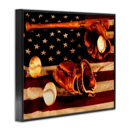 Stupell Industries Vintage American Flag Baseball Photo Framed Giclee Art Black {4}