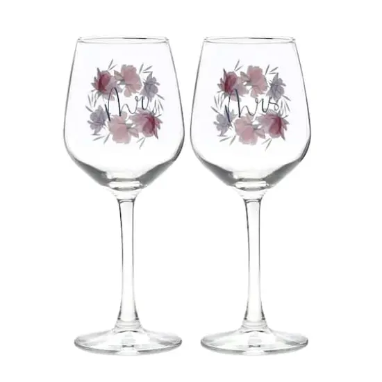 12oz. Mr. & Mrs. Floral Wine Glass Set {1}