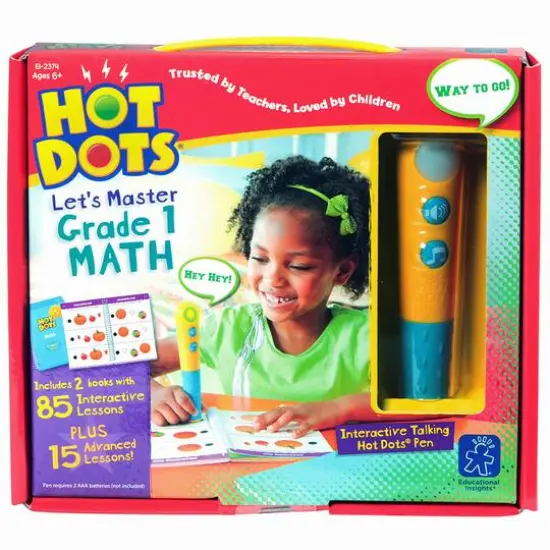 Educational Insights Hot Dots Jr. Let's Master Grade 1 Math Set with Hot Dots Pen {1}