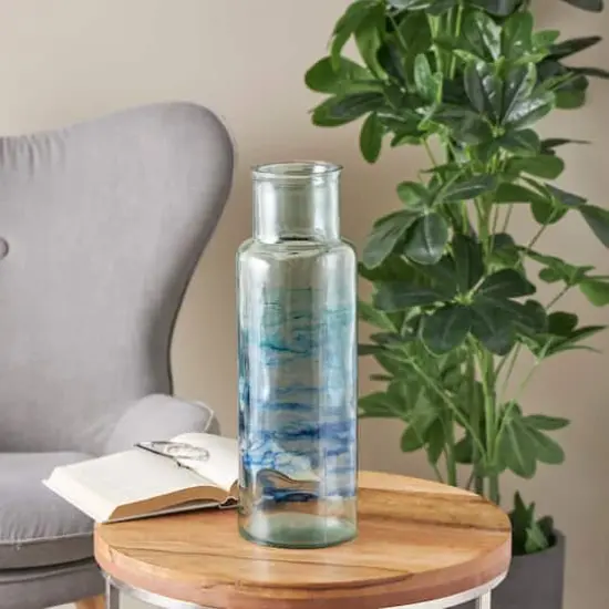 Blue Abstract Ombre Recycled Glass Vase {3}