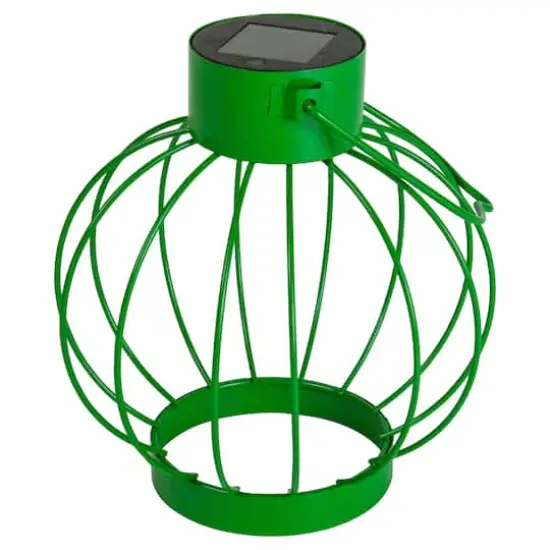 6.5" Outdoor Hanging LED Solar Lantern with Handle Green {5}