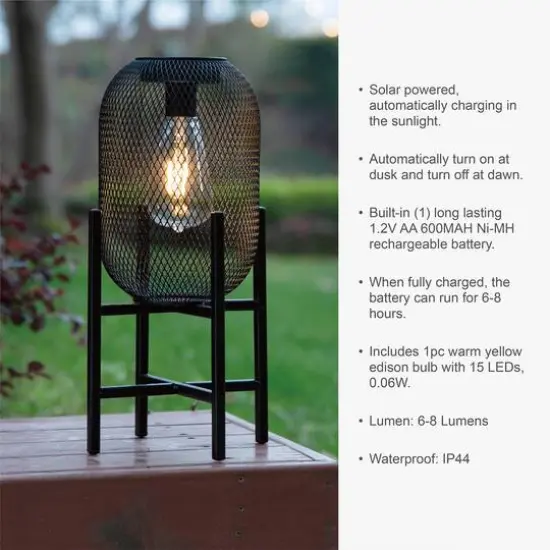 Glitzhome&reg; 14" Metal Mesh Solar Powered Lantern with Stand {4}