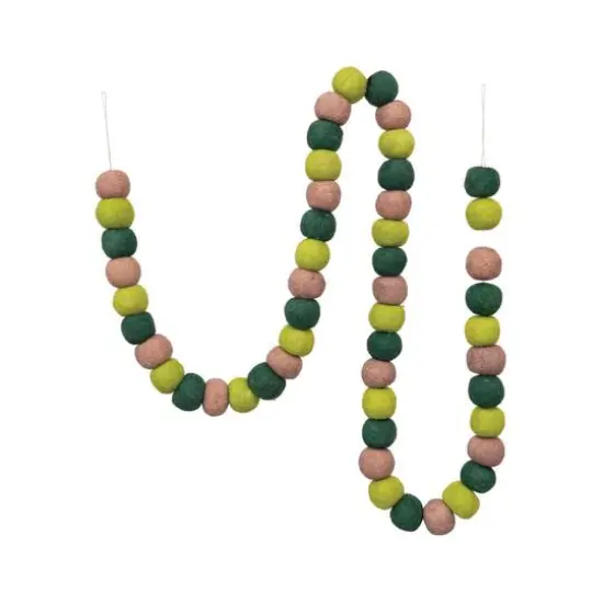 Hello Honey&reg; 6ft. Tan & Green Wool Felt Ball Garland {4}