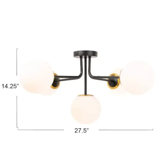Hello Honey&reg; 27.5" Sputnik Semi-Flush Mount Opal Glass Ceiling Light Black & Gold {4}