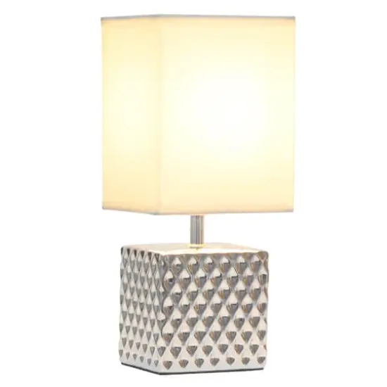 Simple Designs 12" Petite Hammered Chrome Square Table Lamp {5}
