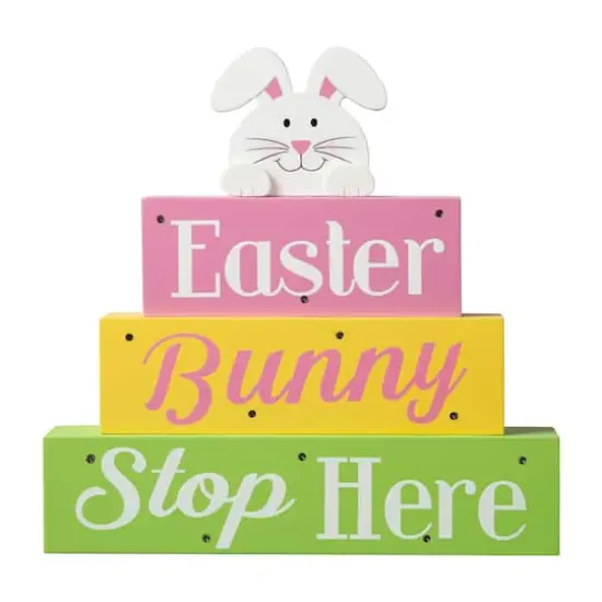 Glitzhome&reg; 12" Easter LED Lighted Wooden Bunny Block Word Sign {1}