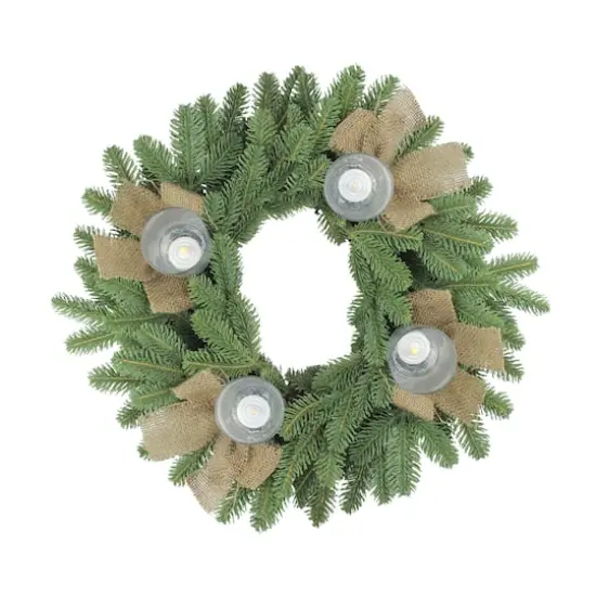 21" Artificial Pine & Burlap Votive Candle Holder {3}