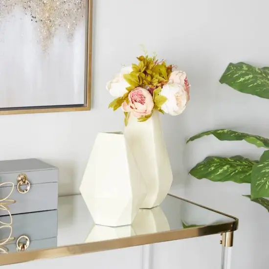 CosmoLiving by Cosmopolitan Cream Iron Contemporary Vase, 12" x 10" {9}