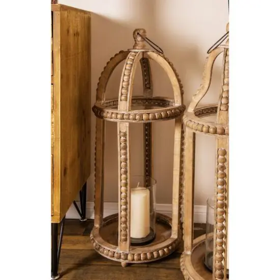 29" Brown Recycled Wood Natural Candle Holder Lantern {7}