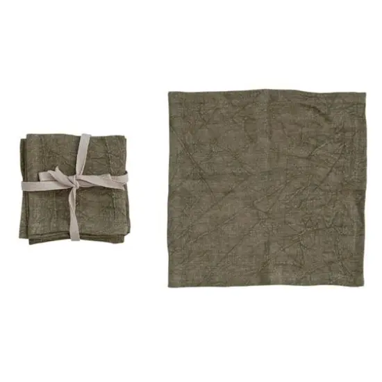 Hello Honey&reg; 10" Square Stonewashed Linen Cocktail Napkins, 4ct. Olive {1}