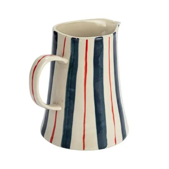 Hello Honey&reg; 8" Hand-Painted Wax Relief Multicolor Striped Stoneware Pitcher {1}