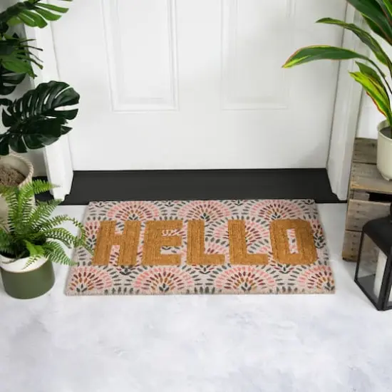 Brown & Pink Hello Floral Doormat {3}