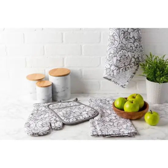 DII&reg; Gray Damask Dishtowel, 2ct. {3}