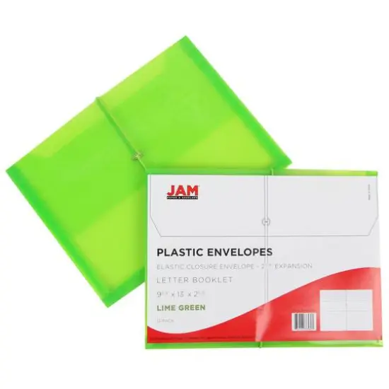 JAM Paper 9.75" x 13" Plastic Elastic Band Closure Expansion Envelopes, 12ct. Lime Green {6}