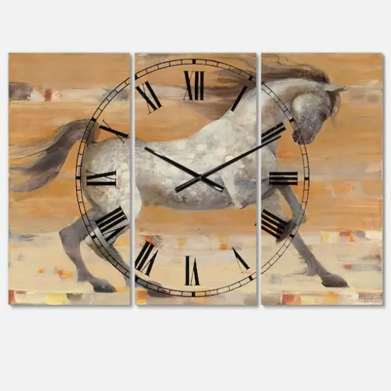 Designart 'Southwest Beige Horse Farmhouse Multipanel Wall Clock {1}