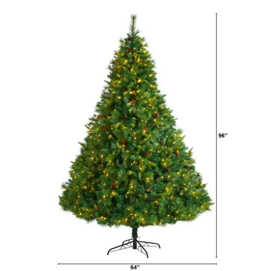 8ft. Pre-Lit West Virginia Mixed Pine Artificial Christmas Tree with Pinecones, Clear LED Lights {10}