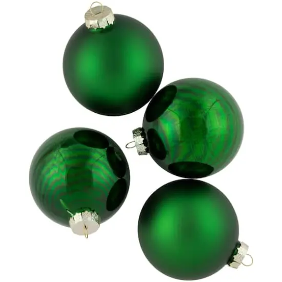 4ct. 4" Green 2-Finish Glass Ball Ornaments {1}