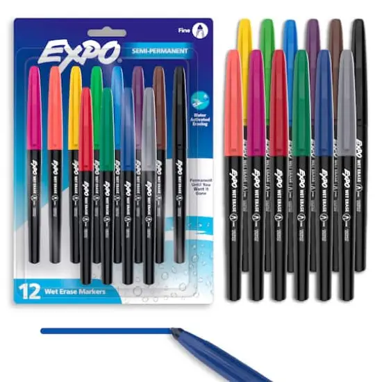 EXPO&reg; 12 Color Fine Tip Wet Erase Markers {1}