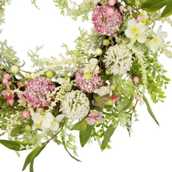 28" Pink & Green Hydrangea & Berry Floral Spring Wreath {7}