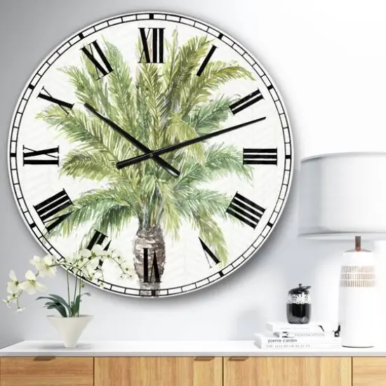 Designart 'Mixed Botanical Greens Palms Iv Farmhouse Wall Clock {3}