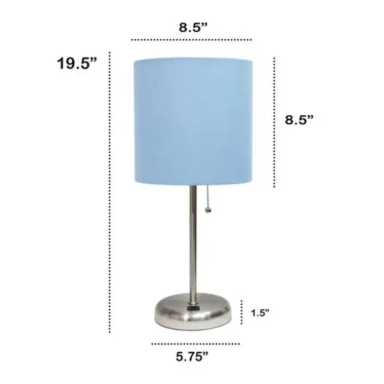 Creekwood Home 19.5" Oslo USB Port Table Lamp Brushed Steel/Blue Shade {4}