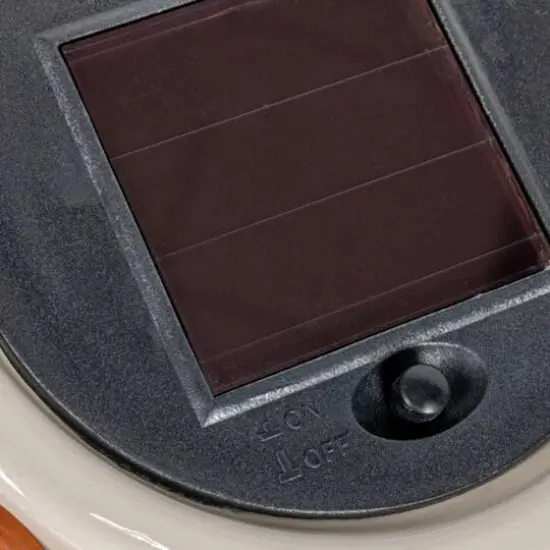 Hello Honey&reg; 8" White & Brown Stoneware Rechargeable LED Solar Powered Waterproof Lantern {6}