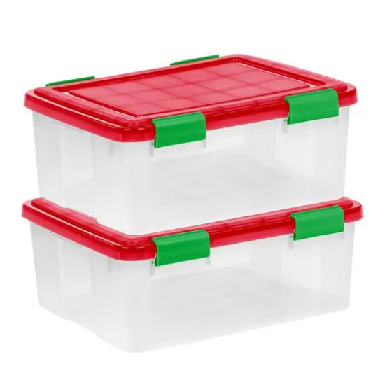 IRIS&reg; 30.6qt. Clear Ultimate Box with Red & Green Buckle Lids, 2ct. {4}