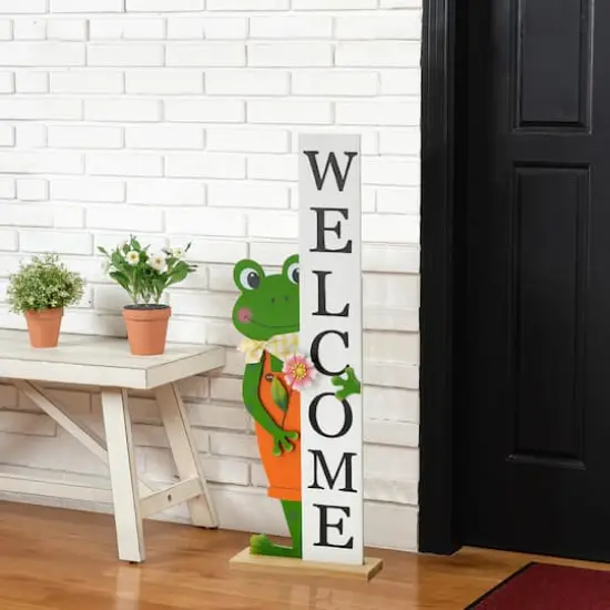Glitzhome&reg; 36" Wooden Frog WELCOME Porch D&eacute;cor {3}