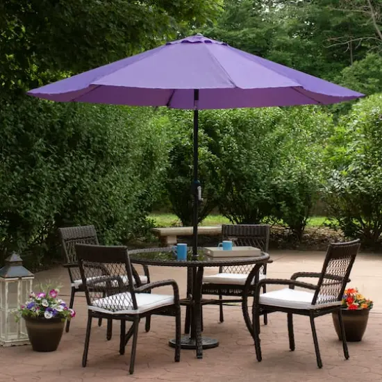 9ft. Outdoor Patio Market Umbrella with Hand Crank & Tilt Purple/Black {3}