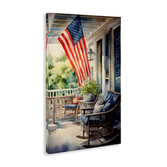 Stupell Industries Porch with American Flag Canvas Wall Art {4}