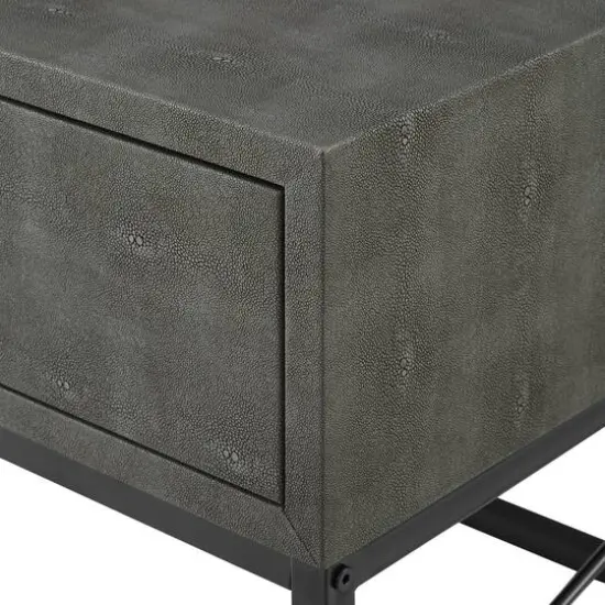Gray 2-Drawer Faux Shagreen Coffee Table {8}