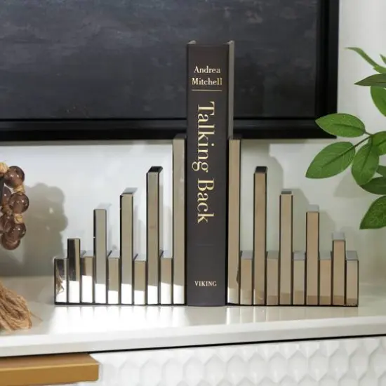 6" Silver Crystal Geometric Pyramid Bookends Set {3}