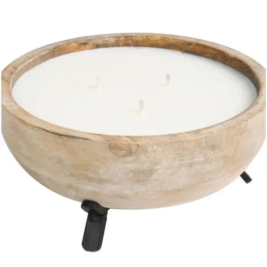 Egyptian Mint Scented 3-Wick Candle in Light Brown Tripod Stand Bowl {3}