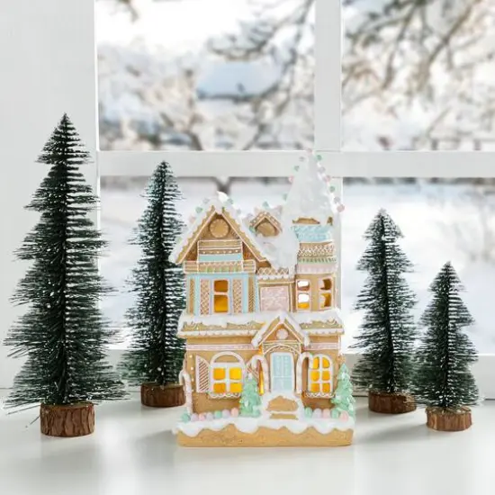 Glitzhome&reg; 11.75" Christmas Macaron Resin Village Table Decor {3}