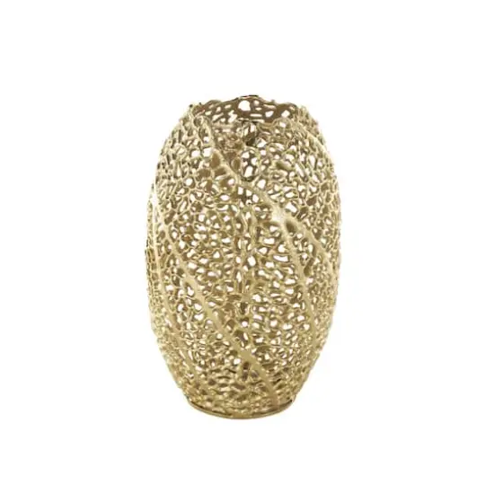 14.5" Gold Aluminum Abstract Metallic Coral Inspired Vase {9}