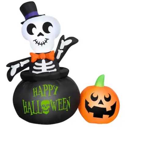 4ft. Airblown&reg; Inflatable Halloween Skeleton in Cauldron with LED Lights {1}