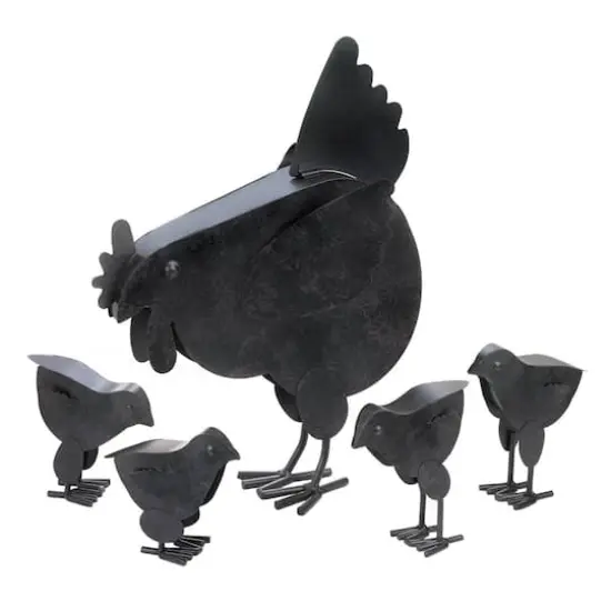 Metal Hen with Chicks Sculpture Set {1}